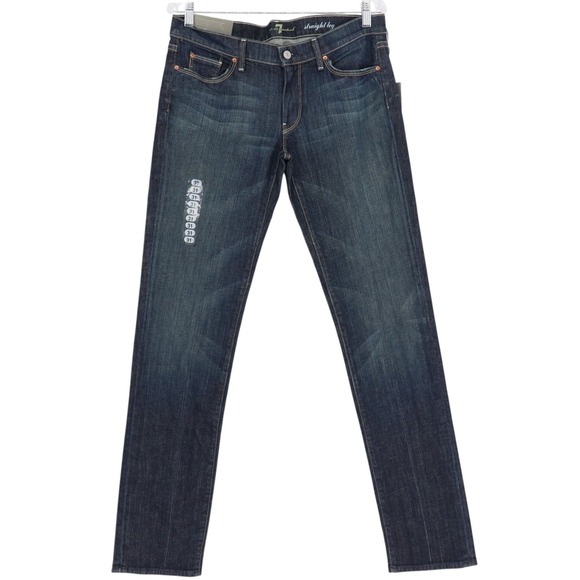 7 For All Mankind Straight Leg Jeans Womens Size 31 Dark Wash Denim Casual NWT - Picture 1 of 8